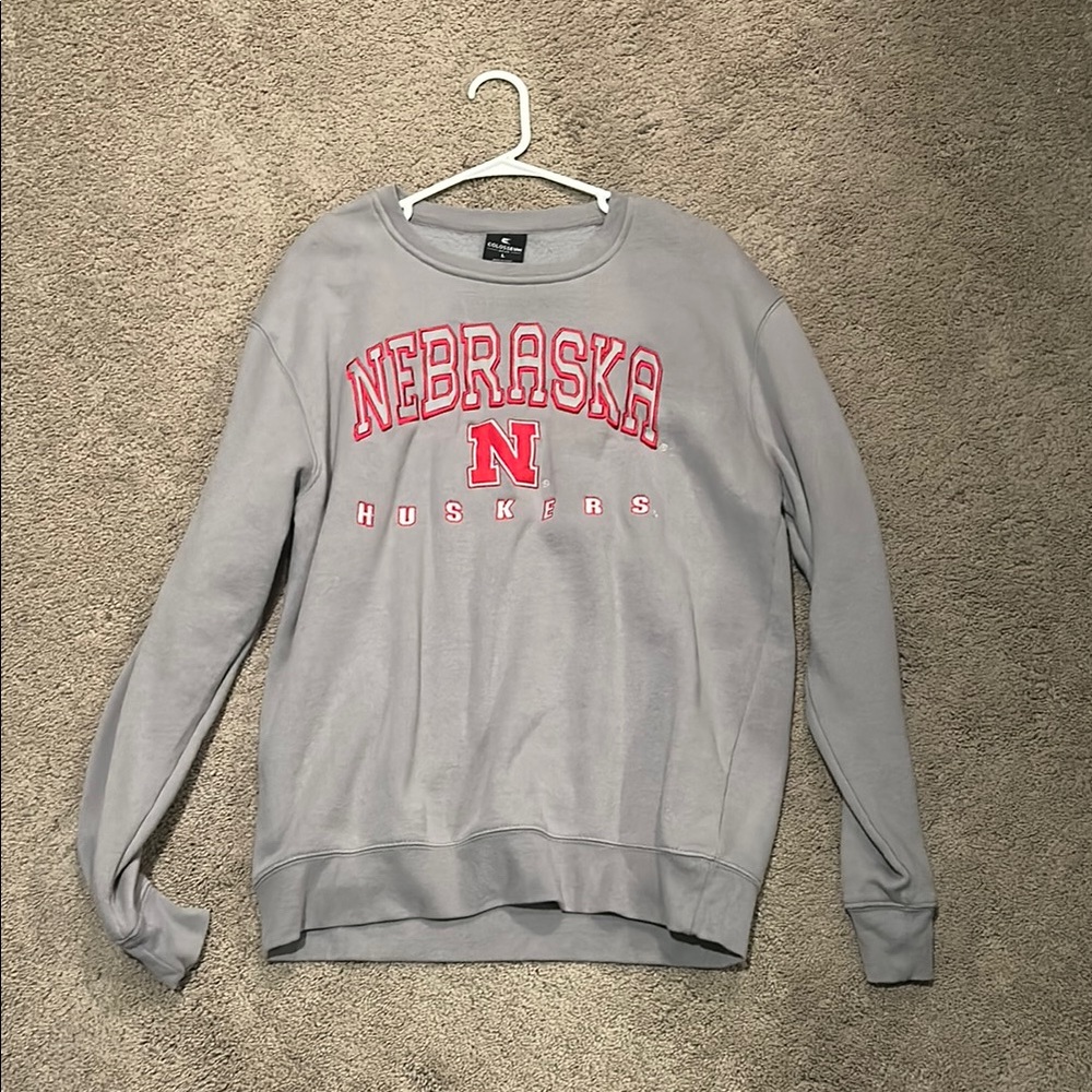 Colosseum Gray Crew Neck Sweater Nebraska